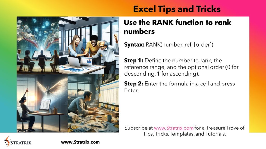 Use the RANK function to rank numbers